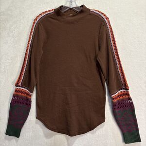 Free People Switch it Up Cuff Thermal Top Brown Waffle Knit Crochet Size Large ?